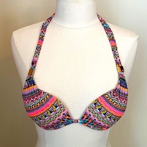 Victoria’s Secret Hottie Halter Pink Yellow Blue Underwire Swim Bikini Top 32B